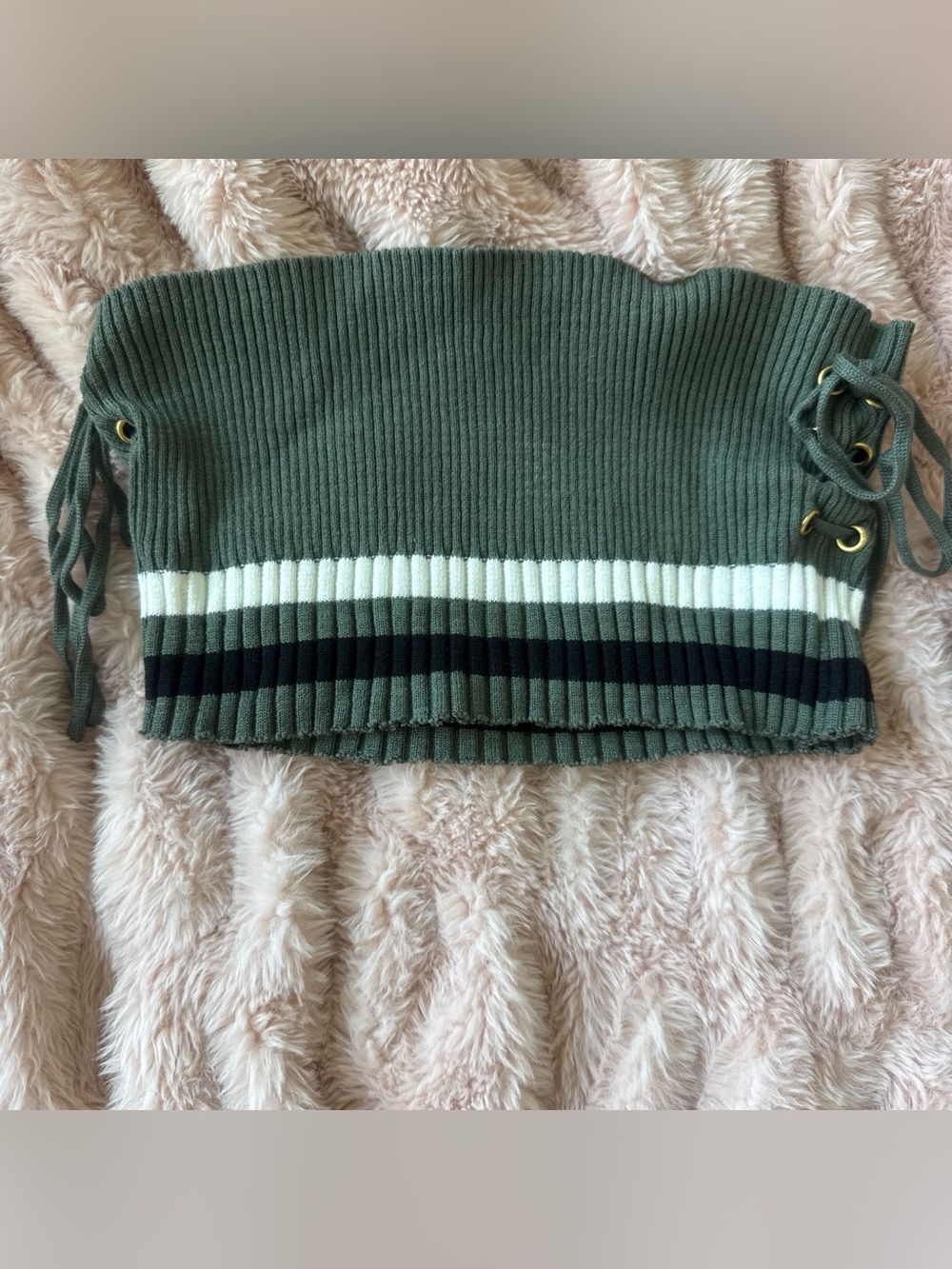 Ribbed Tube Sweater Top in Olive with Contrast Stripes